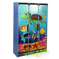 Шкаф детский для раздевалки трехместный Подводный мир